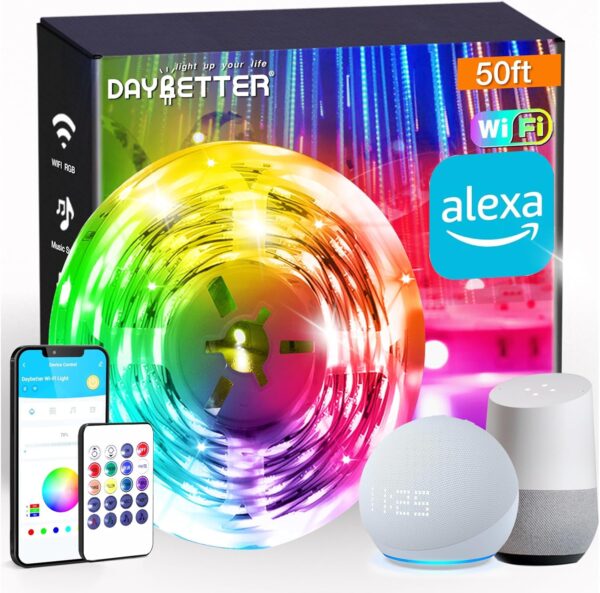 DAYBETTER Smart WiFi Led Strip Lights App Controlled Work with Alexa and Google Assistant Timer Schedule RGB Strip Color Changing Décor for Bedroom Party Kitchen 50ft - Image 2