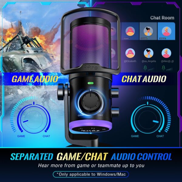 FIFINE Gaming PC Microphone, USB Streaming Microphone with Game Chat Balance, Computer Condenser Desktop RGB Mic with Mute Button, Noise Cancellation for Podcast/Twitch/Discord-AMPLIGAME AM6 - Image 4