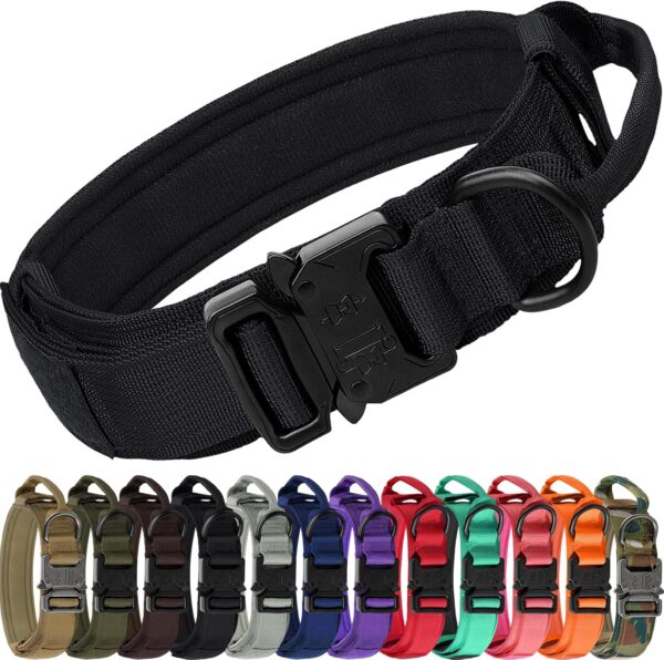 Joytale Tactical Dog Collar with Handle, Heavy Duty Military Dog Collar with 2 Patches for Training, Adjustable Tactical Collars for Large Dogs, Black, L - Image 2