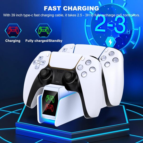 PS5 Controller Charger Station for PlayStation 5 Dualsense with LED Light Dual Stand Charger Dock, PS5 Controller Charging Station Accessories for PlayStation 5 Faceplates DualSense Edge-White - Image 4