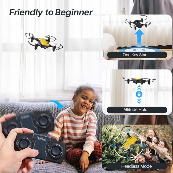 X300C Mini Drone with Camera 720P HD FPV, RC Quadcopter Foldable, Altitude Hold, 3D Flip, Headless Mode, Gravity Control and 2 Batteries, Gifts for Kids, Adults, Beginner, Yellow - Image 4