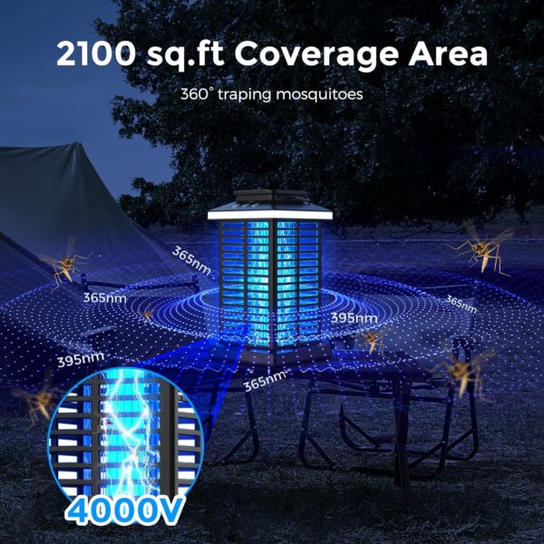 Bug Zapper Outdoor, Mosquito Zapper 2 in 1 Portable & Rechargeable Bug Zapper Outdoor with 4000mAh Battery & LED Night Light, 4000V Electric Fly Zapper for Outside,Patio,Backyard,Garden - Image 4