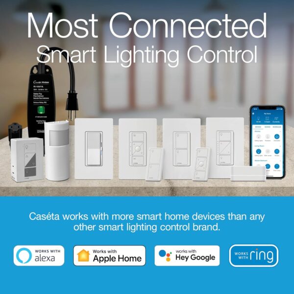 Lutron Caseta Smart Switch Kit w/ Hub, Diva Smart Dimmer Switch, Remote & More, No Neutral Required, Works w/ Alexa, Apple Homekit, Google Home, Single Pole or 3 Way, DVRF-BDG-1DP-A - Image 4