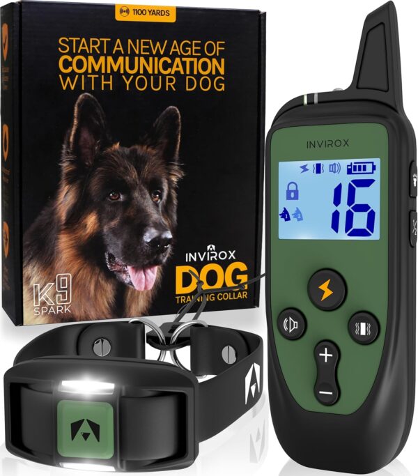 INVIROX Shock Collar for Large Dog [Spark K9] 124 Levels with Remote 1100yd Range, Night-Light Mode for Medium Dogs IP67 Waterproof Training Collar for Dogs - Image 2