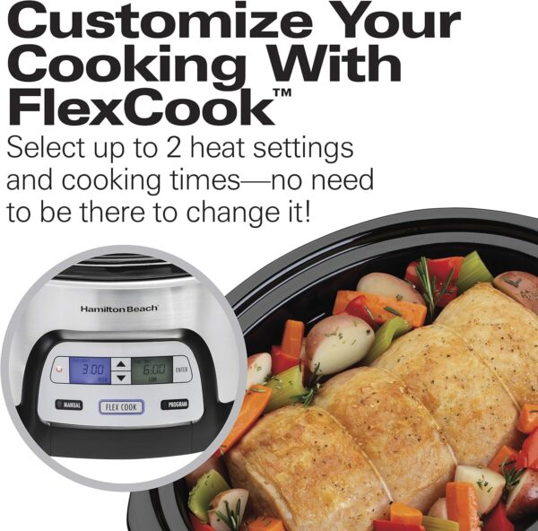 Hamilton Beach 33861 Portable Programmable Slow Cooker, Dishwasher Safe Crock, 6 Qt, FlexCook Dual Digital Timer/2 Heat Settings, Lid Lock for Easy Travel, Silver - Image 4