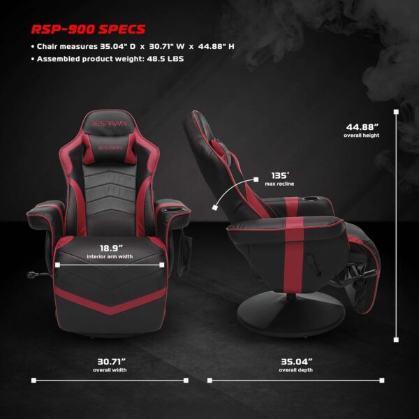 RESPAWN 900 Gaming Recliner - Video Games Console Recliner Chair, Computer Recliner, Adjustable Leg Rest and Recline, Recliner with Cupholder, Reclining Gaming Chair with Footrest - Red - Image 8