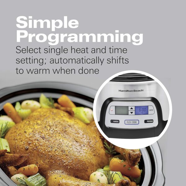 Hamilton Beach 33861 Portable Programmable Slow Cooker, Dishwasher Safe Crock, 6 Qt, FlexCook Dual Digital Timer/2 Heat Settings, Lid Lock for Easy Travel, Silver - Image 5