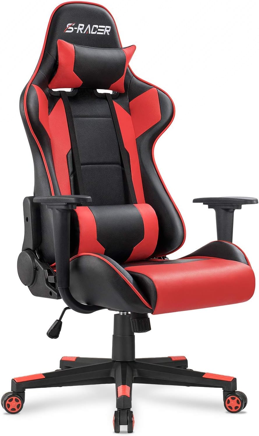 Homall Gaming Chair, Office Chair High Back Computer Chair Leather Desk Chair Racing Executive Ergonomic Adjustable Swivel Task Chair with Headrest and Lumbar Support (Red)