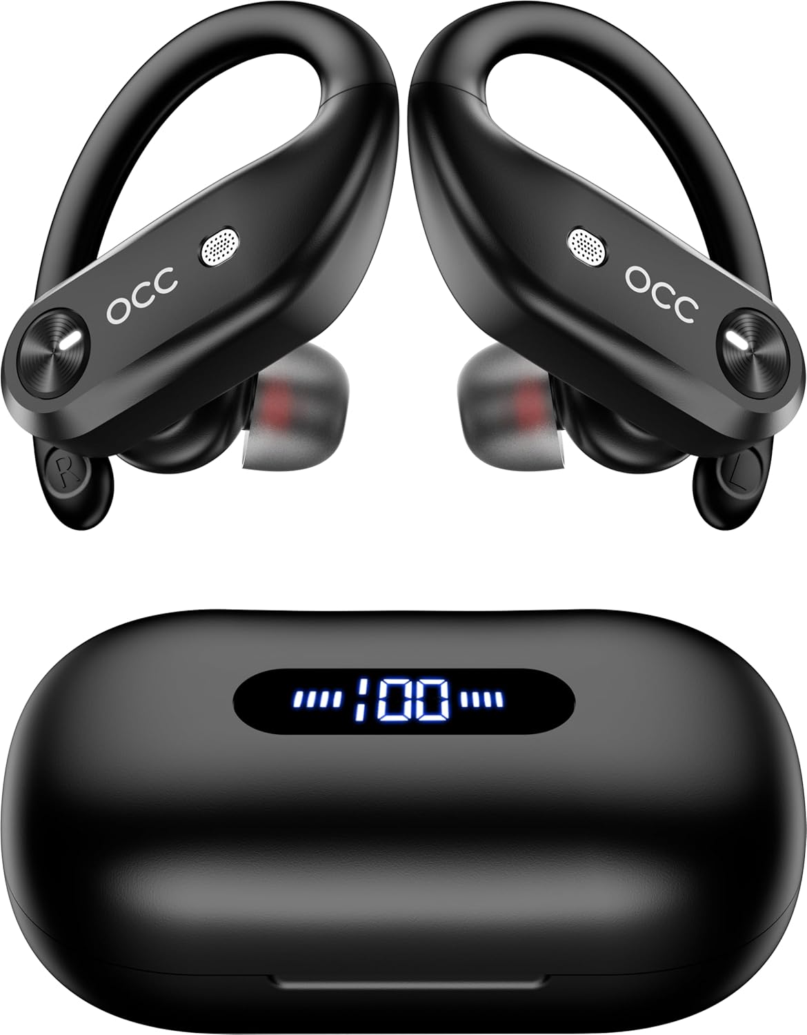 occiam Wireless Earbuds Bluetooth Headphones Sport-130H Playback Ear Buds, 4 Mics Clear Call, IP7 Waterproof in-Ear Stereo Bass Earphones with Earhook for TV Andriod Phone Gym Running Workout (Black)