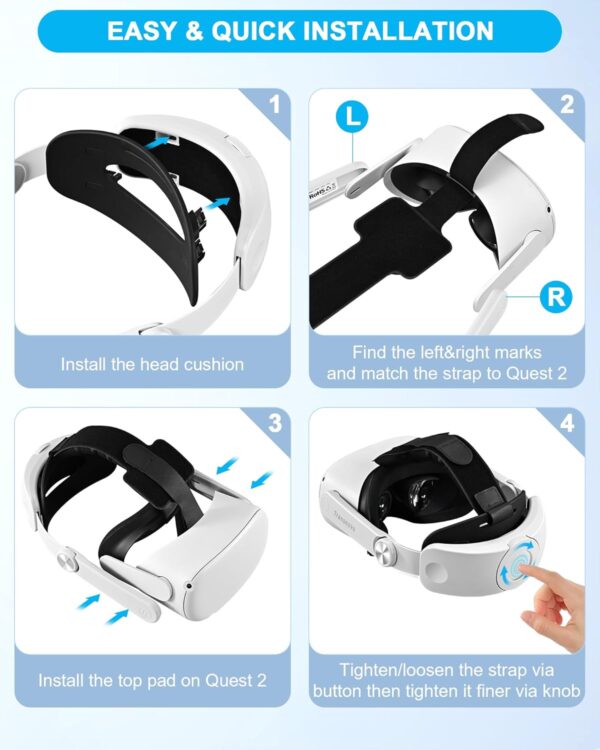 TRANSNOVO Compatible with Oculus Quest 2 Head Strap, VR Accessory for Meta Quest 2, One-Button Retractable Lightweight Elite Strap (Quest 2 Head Strap) - Image 7