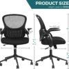 SMUG Office Computer Gaming Desk Chair, Ergonomic Mid-Back Mesh Rolling Work Swivel Chairs with Flip-up Arms, Comfortable Lumbar Support, Comfy Arms for Home, Bedroom, Study, Student, Adults, Black - Image 3