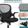 SMUG Office Computer Gaming Desk Chair, Ergonomic Mid-Back Mesh Rolling Work Swivel Chairs with Flip-up Arms, Comfortable Lumbar Support, Comfy Arms for Home, Bedroom, Study, Student, Adults, Black - Image 7