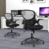 SMUG Office Computer Gaming Desk Chair, Ergonomic Mid-Back Mesh Rolling Work Swivel Chairs with Flip-up Arms, Comfortable Lumbar Support, Comfy Arms for Home, Bedroom, Study, Student, Adults, Black - Image 2