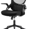 SMUG Office Computer Gaming Desk Chair, Ergonomic Mid-Back Mesh Rolling Work Swivel Chairs with Flip-up Arms, Comfortable Lumbar Support, Comfy Arms for Home, Bedroom, Study, Student, Adults, Black
