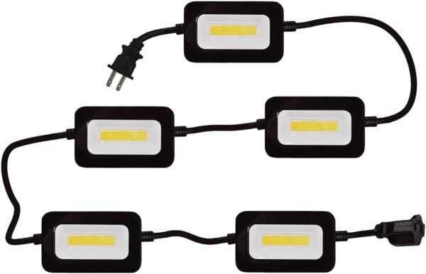 50FT LED Work Light 50W 5000 Lumen Waterproof Construction String Lights Linkable for Jobsite Lighting, 5000k Daylight White, ETL Listed (5 Light Heads) - Image 9