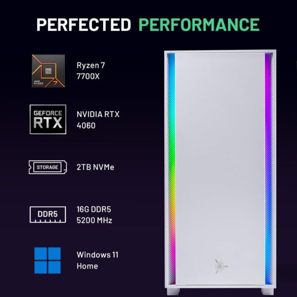 Skytech Shiva Gaming PC Desktop, Ryzen 7 7700X 4.5 GHz (5.4GHz Turbo), NVIDIA RTX 4060 8GB, 2TB NVMe SSD, 16GB DDR5 RAM 5200, 650W Gold PSU, 360mm ARGB AIO, Wi-Fi, Win 11 - Image 8