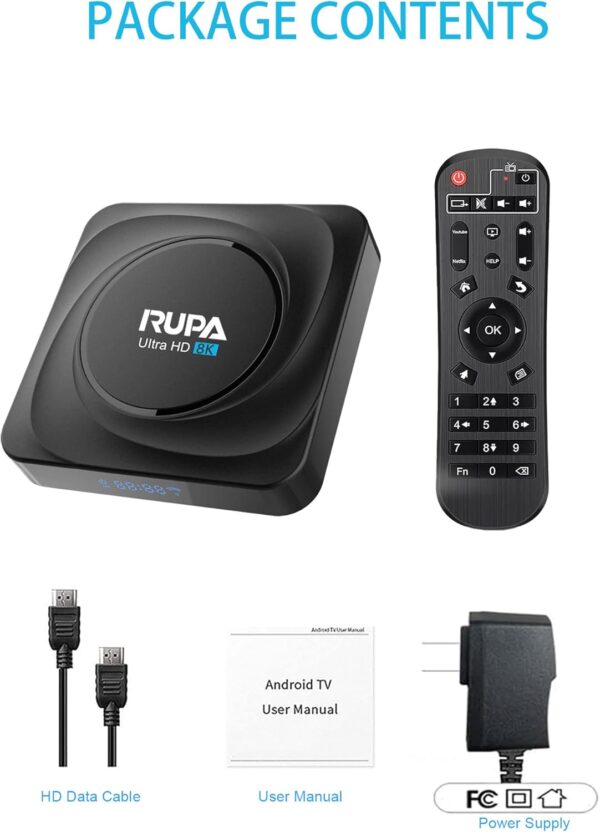 8K Android TV Box 11.0, RUPA Smart TV Box RK3566 4-Core 64 Bits, 8GB RAM 64GB ROM Android Box with 1000M LAN Dual WiFi 2.4G/5G, Support 8K/6K/4K 3D BT4.0 USB 3.0 Android TV Box - Image 9