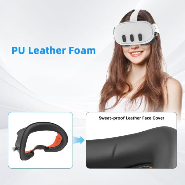 Rechale Face Cover Pad and Facial Interface Compatible with Meta Oculus Quest 3 Accessories, Replaceable Upgraded Sweat-Proof PU Leather Pad, Air-Circulation Design Face Cover Accessorie for Quest 3 - Image 5