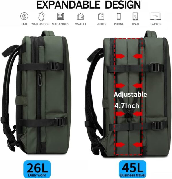 BANGE Carry-on Backpack, 45L Expandable Travel Backpacks,Weekend Backpack Briefcase,Waterproof Laptop Backpack Fits For 17.3” Laptop - Image 5