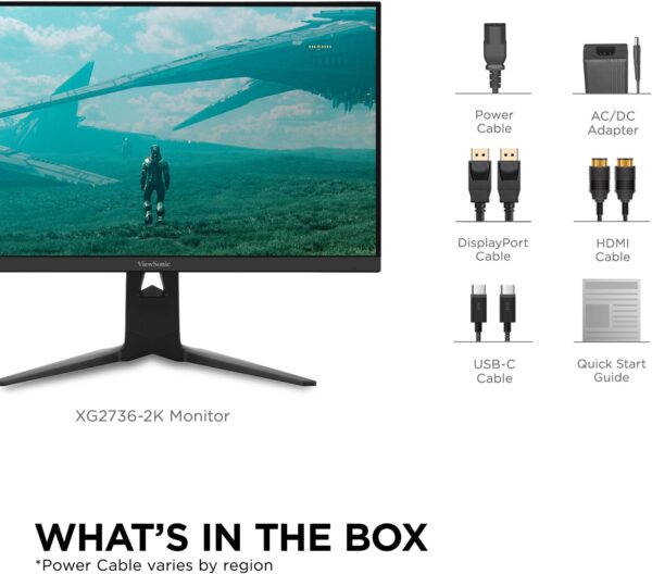 ViewSonic XG2736-2K 27 Inch 1440p 0.5ms 240Hz IPS Gaming Monitor with FreeSync Premium, RGB Lighting, Advanced Ergonomics, HDMI 2.1, DP and 65W USB-C - Image 9