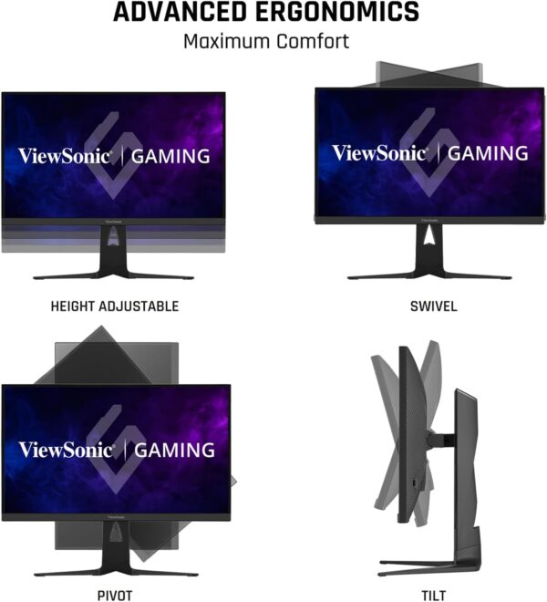 ViewSonic XG2736-2K 27 Inch 1440p 0.5ms 240Hz IPS Gaming Monitor with FreeSync Premium, RGB Lighting, Advanced Ergonomics, HDMI 2.1, DP and 65W USB-C - Image 6