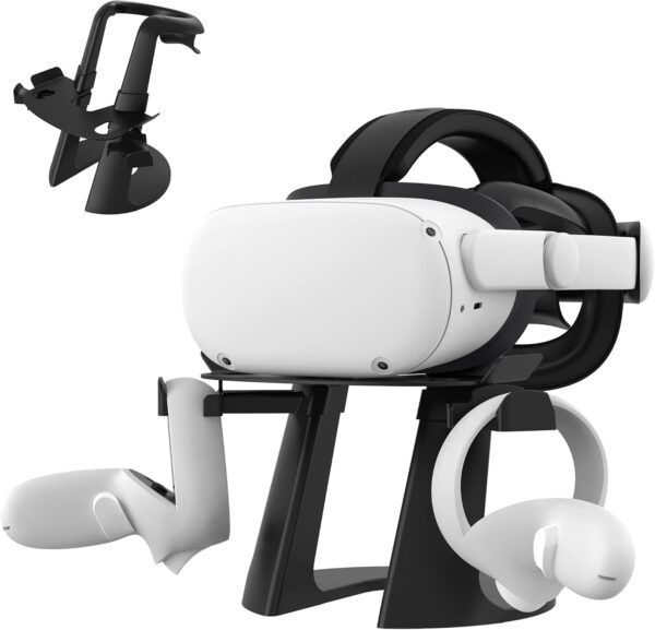 KIWI design VR Stand Compatible with Quest 2/Rift S/GO/HTC Vive/Vive Pro/Valve Index VR Headset and Touch Controllers (Black) - Image 2