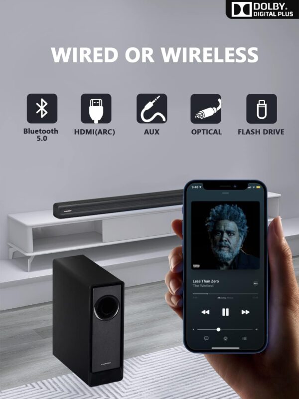 5.1 CH Surround Sound Bar with Dolby Audio, Sound Bars for TV, Wireless Subwoofer & Rear Speaker, Dolby Digital Plus, Bluetooth 5.3, Surround Sound System for Home Theater, 4K & HD TVs| HDMI & Optical - Image 8