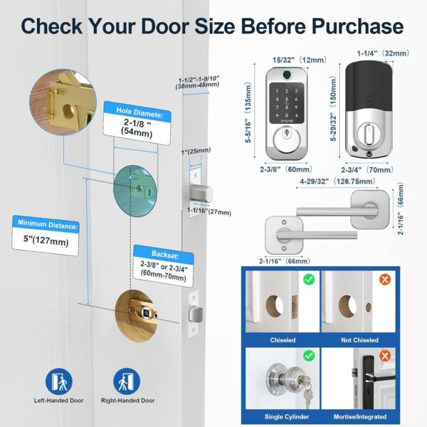 SMONET Fingerprint Smart Locks for Front Door with Handle Set, Keyless Entry, Bluetooth Digital Keypad Deadbolt, App Remote Control, Auto Lock, for Home Silver - Image 6