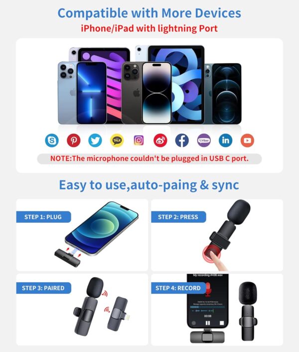 JOUNIVO 2 Pack Wireless Lavalier Microphone for iPhone, Mini Mic with Noise Cancellation for Interview Video Podcast Vlog YouTube - Image 5