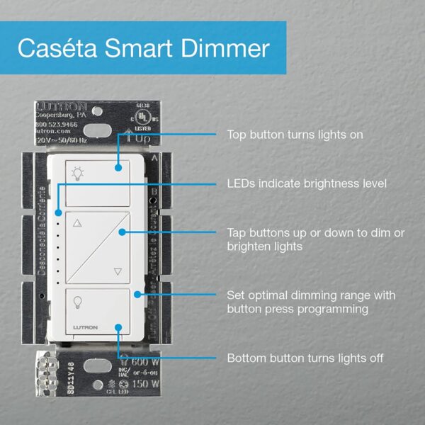 Lutron Caseta Original Smart Dimmer Switch Kit, 2 Dimmer Switches, 2 Wall Plates, 2 Pico Remotes, and Smart Hub, Works with Alexa, Apple Home, Google Home, 3 Way, 150W, No Neutral, P-BDG-PKG2W-A - Image 12