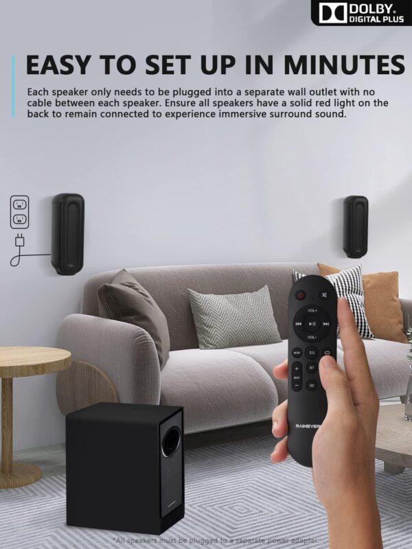 5.1 CH Surround Sound Bar with Dolby Audio, Sound Bars for TV, Wireless Subwoofer & Rear Speaker, Dolby Digital Plus, Bluetooth 5.3, Surround Sound System for Home Theater, 4K & HD TVs| HDMI & Optical - Image 9