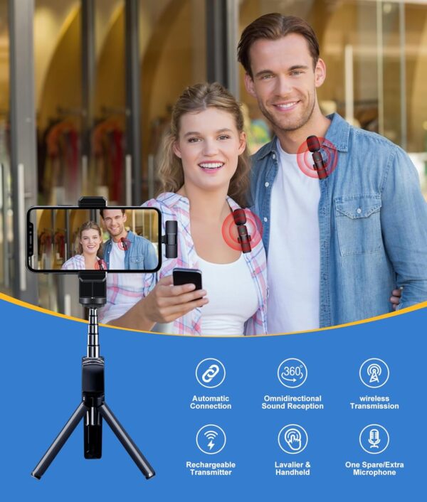 JOUNIVO 2 Pack Wireless Lavalier Microphone for iPhone, Mini Mic with Noise Cancellation for Interview Video Podcast Vlog YouTube - Image 2