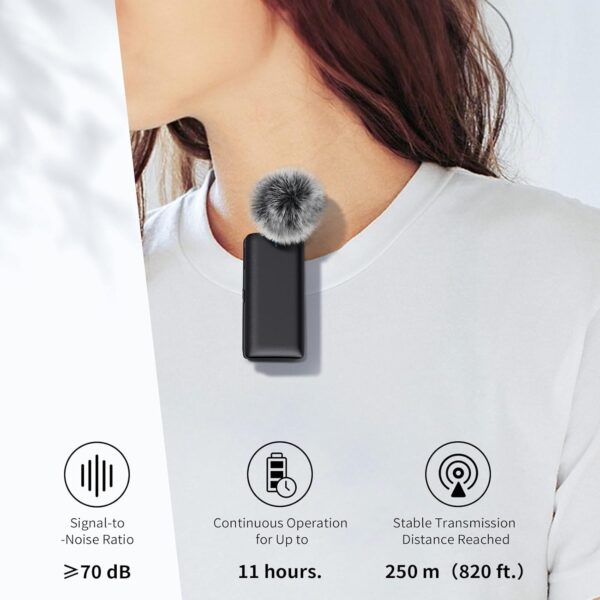 2Pack Wireless Lavalier Microphone with Noise Cancellation, Long Distance,8H Battery Life, Compact Wireless Lapel Microphone System for DSLR Cameras/iPhone/Android/Live Streaming Black - Image 3