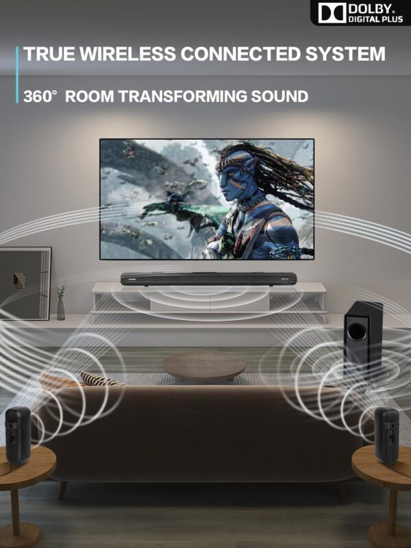 5.1 CH Surround Sound Bar with Dolby Audio, Sound Bars for TV, Wireless Subwoofer & Rear Speaker, Dolby Digital Plus, Bluetooth 5.3, Surround Sound System for Home Theater, 4K & HD TVs| HDMI & Optical - Image 3