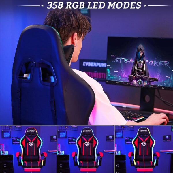 Gaming Chair Massage with LED RGB Lights and Footrest Ergonomic Computer Gaming Chair with High Back Video Game Chair with Adjustable Lumbar Support Red and Black - Image 5