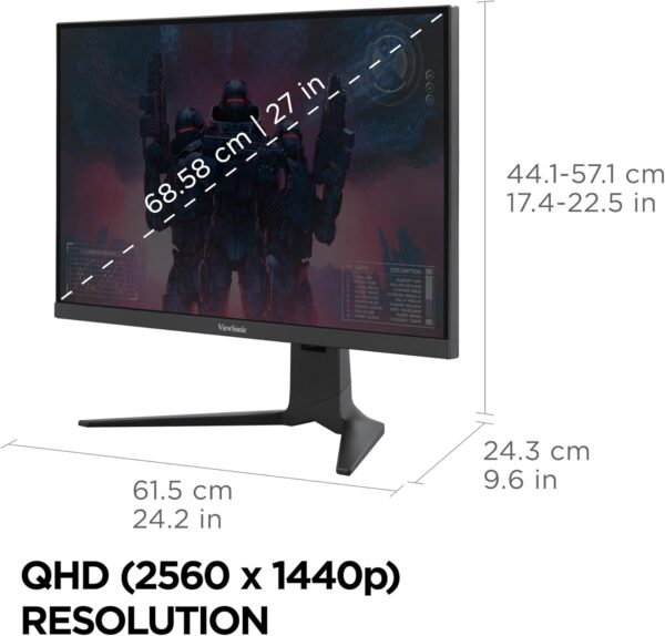 ViewSonic XG2736-2K 27 Inch 1440p 0.5ms 240Hz IPS Gaming Monitor with FreeSync Premium, RGB Lighting, Advanced Ergonomics, HDMI 2.1, DP and 65W USB-C - Image 7