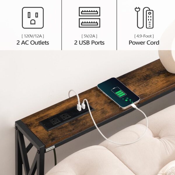 2 Pack Narrow Sofa Table with Charging Station, 39.4" L x 5.9" W x 29" H, Skinny Console Table, Long Entryway Hallway Couch Table with Power Outlets, Rustic Brown CTHR151E01S2 - Image 7