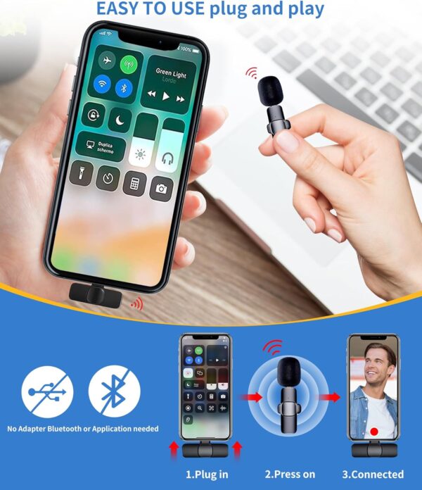 JOUNIVO 2 Pack Wireless Lavalier Microphone for iPhone, Mini Mic with Noise Cancellation for Interview Video Podcast Vlog YouTube - Image 4