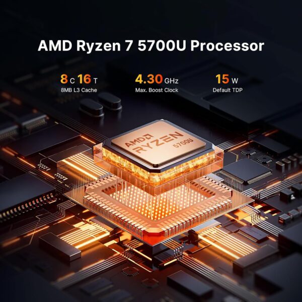 P4 Mini PC, AMD Ryzen 7 5700U, 32GB DDR4 RAM 1TB PCIe 3.0 SSD,Small Gaming Computer Supports 4K Triple Display,Dual LAN 2.5GbE,WiFi6E,BT5.2 - Image 4