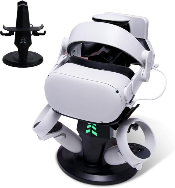 TechKen Charging Station for Quest 2, VR Headset Charging Dock for Quest 2 Accessories Stand Holder Supports Charging Headset with Type C Cable, VR Controllers Holder Stand - Image 2