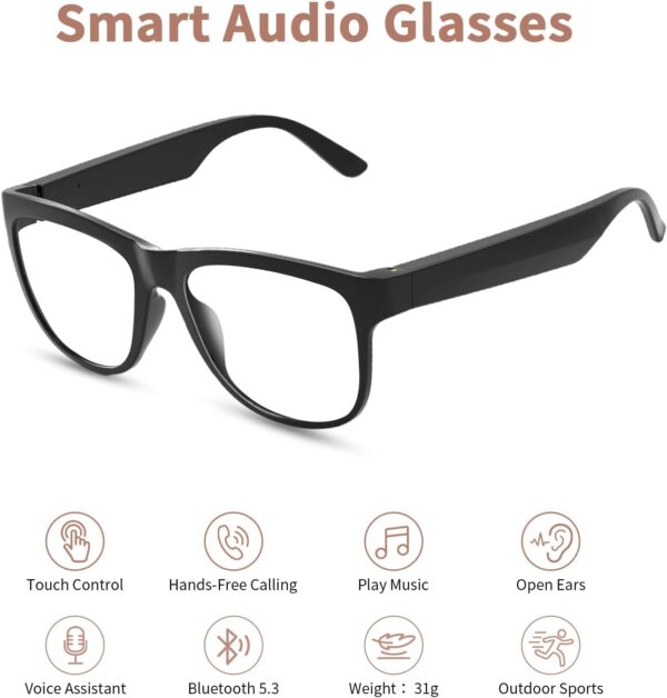 Bluetooth Audio Smart Glasses for Women Men, Anti-Blue Light Glasses Open Ear Sound with Mic & Speakers, Ergonomic Design, Lightness, MFB Buttons Control Voice Assistant for Meeting Relaxing - Image 7