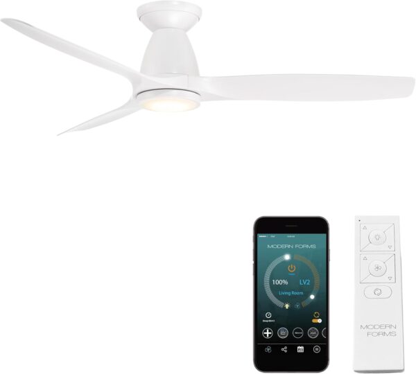 Modern Forms Skylark Indoor and Outdoor 3-Blade 54in Smart Flush Mount Ceiling Fan Matte White with 2700K-3000K-4000K-5000K Selectable LED Light Kit and Remote Control works with iOS or Android App - Image 2