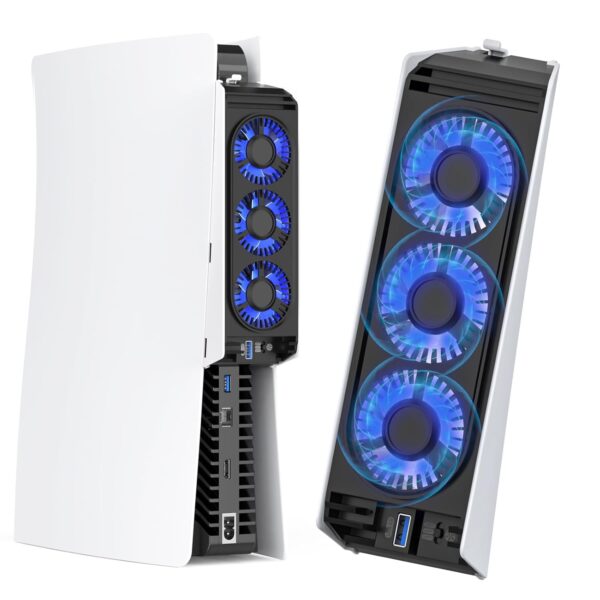 for PS5 Cooling Fan with Led Light, Quiet for PS5 Fan Cooling Fan HUIJUTCHEN for PS5 Cooler Cooling Fan for Playstation 5 fan with 3 Small Fans 3.0 USB Port 2 Fan Speed Setting fan (Not Compatible with PS5 Slim) - Image 2