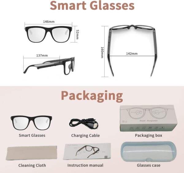 Bluetooth Audio Smart Glasses for Women Men, Anti-Blue Light Glasses Open Ear Sound with Mic & Speakers, Ergonomic Design, Lightness, MFB Buttons Control Voice Assistant for Meeting Relaxing - Image 9