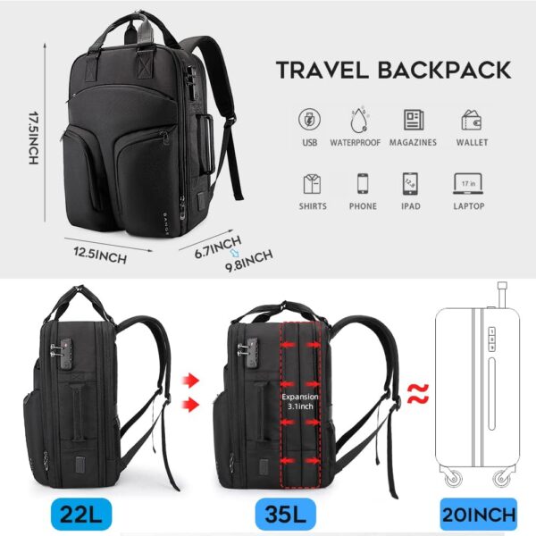 BANGE Travel Backpack for Women,35L Expandable Large Casual Daypacks Carry on Backpack Flight Approved for Woman, TSA Anti Theft 17.3inch Laptop Backpack for Work - Image 3