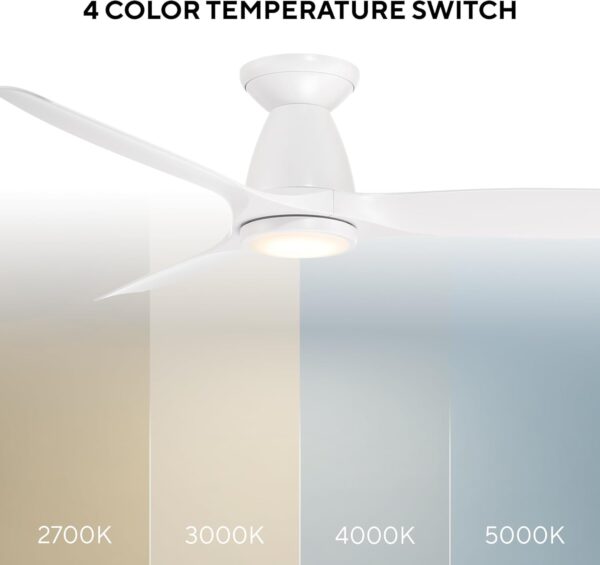 Modern Forms Skylark Indoor and Outdoor 3-Blade 54in Smart Flush Mount Ceiling Fan Matte White with 2700K-3000K-4000K-5000K Selectable LED Light Kit and Remote Control works with iOS or Android App - Image 3