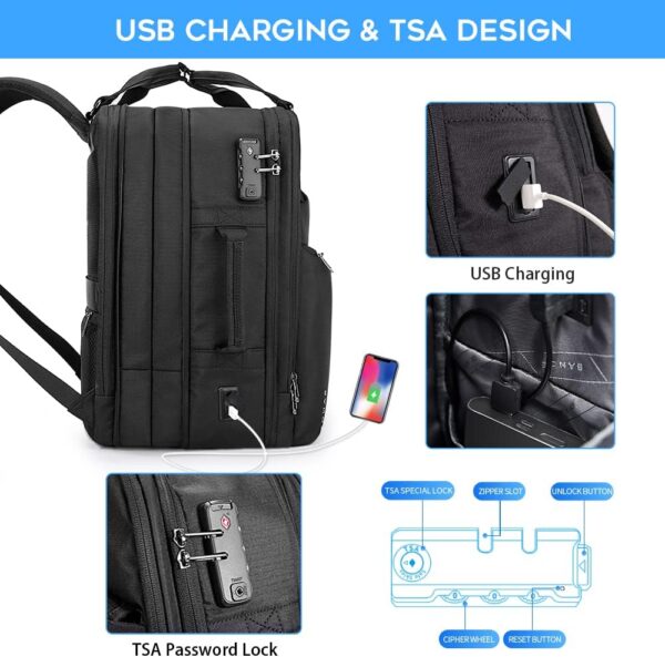 BANGE Travel Backpack for Women,35L Expandable Large Casual Daypacks Carry on Backpack Flight Approved for Woman, TSA Anti Theft 17.3inch Laptop Backpack for Work - Image 5