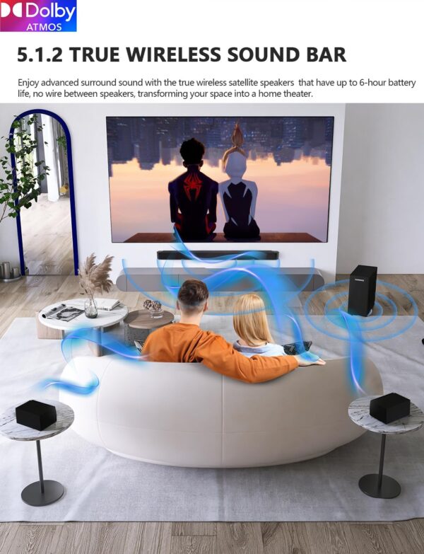 5.1.2 Premium Dolby Atmos Soundbar with Wireless Subwoofer, Bluetooth 5.1, HDMI & Optical - Works with 4K & HD TVs - Image 4