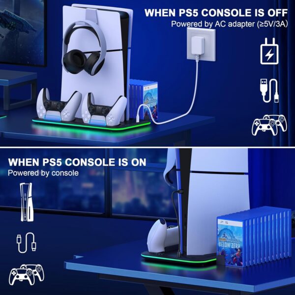 PS5 Slim Stand and Turbo Cooling Station with Controller Charging Station for Playsation 5, PS5 Accessories Kits Incl. 3 Levels Cooling Fan, LED, 15 Game Slot, Headset Holder for P5 Digital/Disc - Image 8