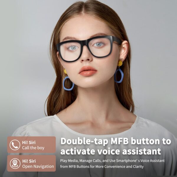 Bluetooth Audio Smart Glasses for Women Men, Anti-Blue Light Glasses Open Ear Sound with Mic & Speakers, Ergonomic Design, Lightness, MFB Buttons Control Voice Assistant for Meeting Relaxing - Image 5